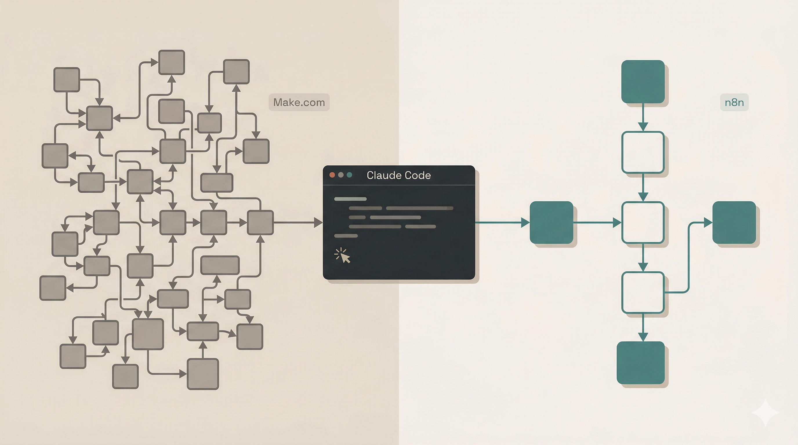 Illustration de la migration Make.com vers n8n avec Claude Code