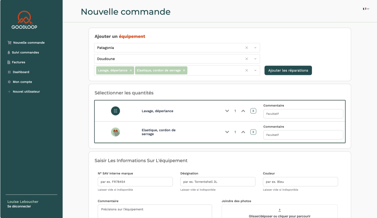 Interface Goodloop Pro — portail de commande partenaire B2B